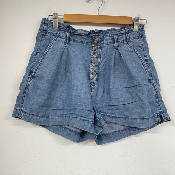 American Eagle Chambray Button Fly Womens Shorts 2 Casual Denim Summer Vacation - Picture 1 of 8